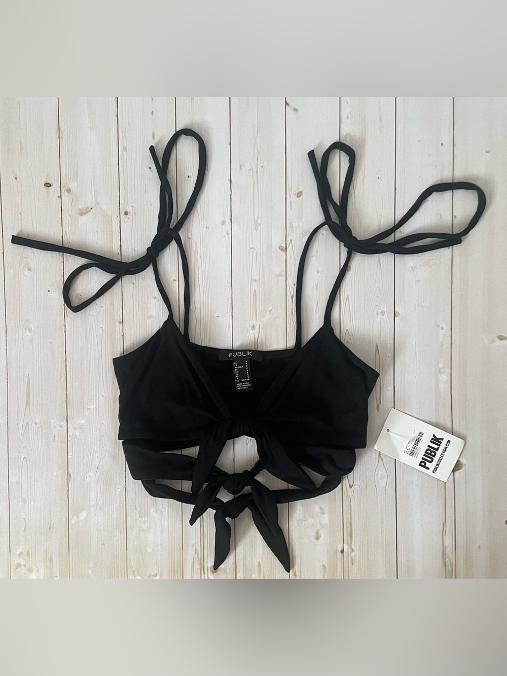 PUBLIK Black Tie-Front Crop Top